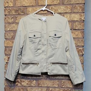 Chico's Light Beige Utility Jacket with Zip Pockets Size 0 (Small 4/6)